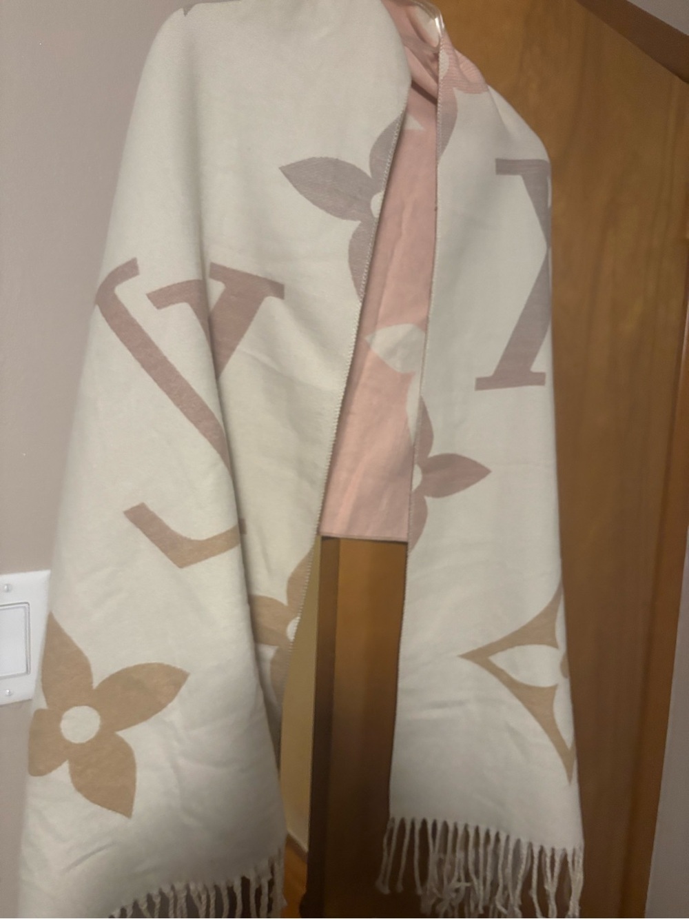 Louis Vuitton Cream and Blush Monogram Shawl